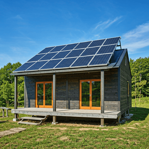 Sustainable home with solar panels on roof